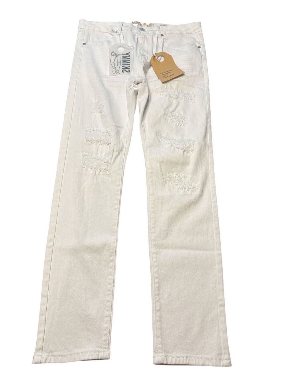 Street Jeans Mens Skinny Fit White Denim Stretch Distressed Jeans size 34x32